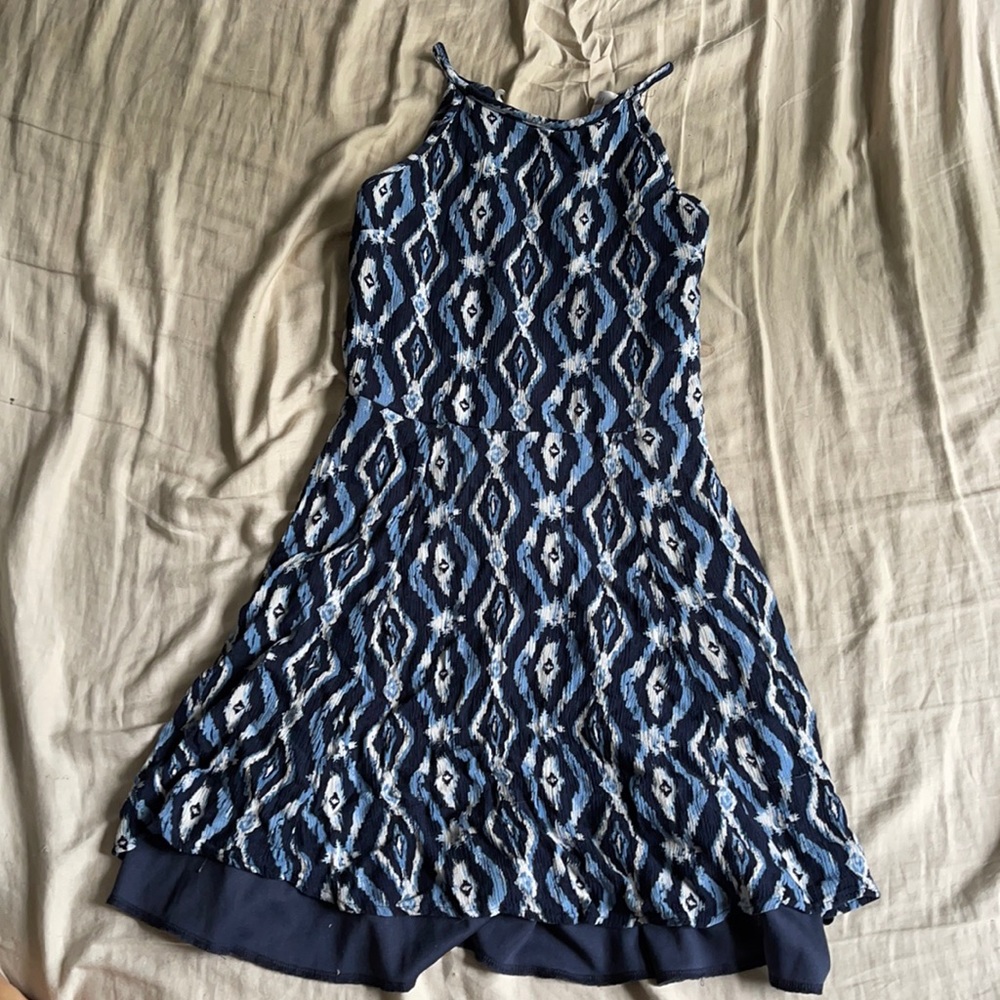 Blue dress with white detailing